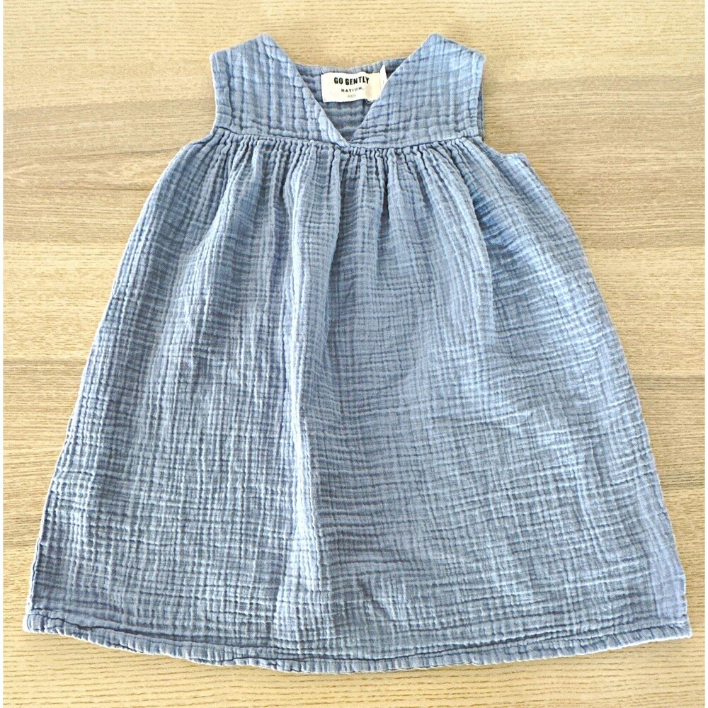 Go Gently Nation Girls 2T Blue Organic Cotton Sleeveless A-Line Dress blue